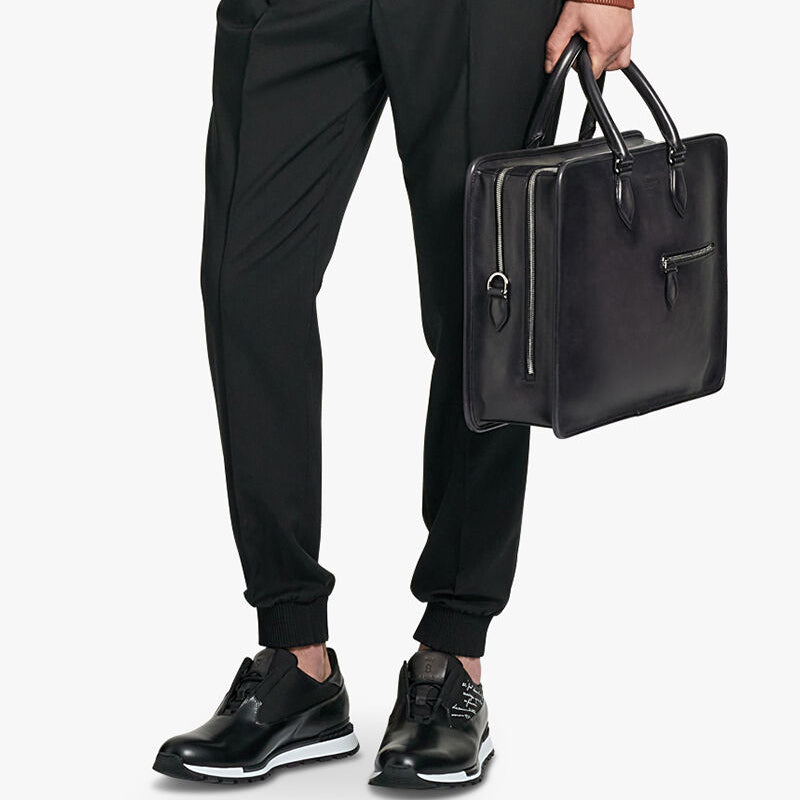 Grained Leather Burgundy Satchel