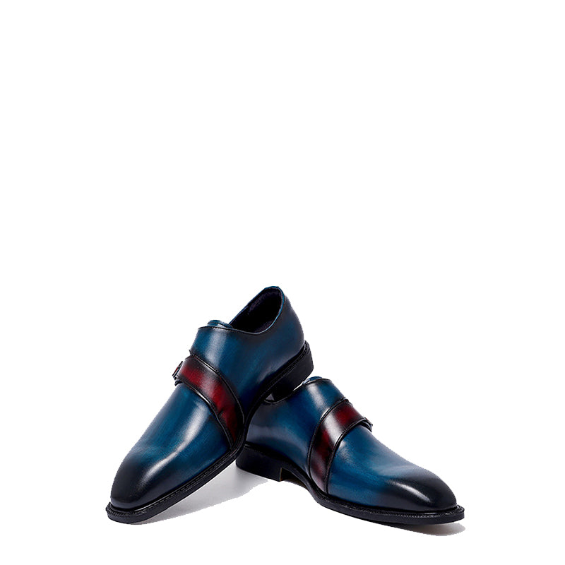 Men Double Buckle Monk Shoe Blue