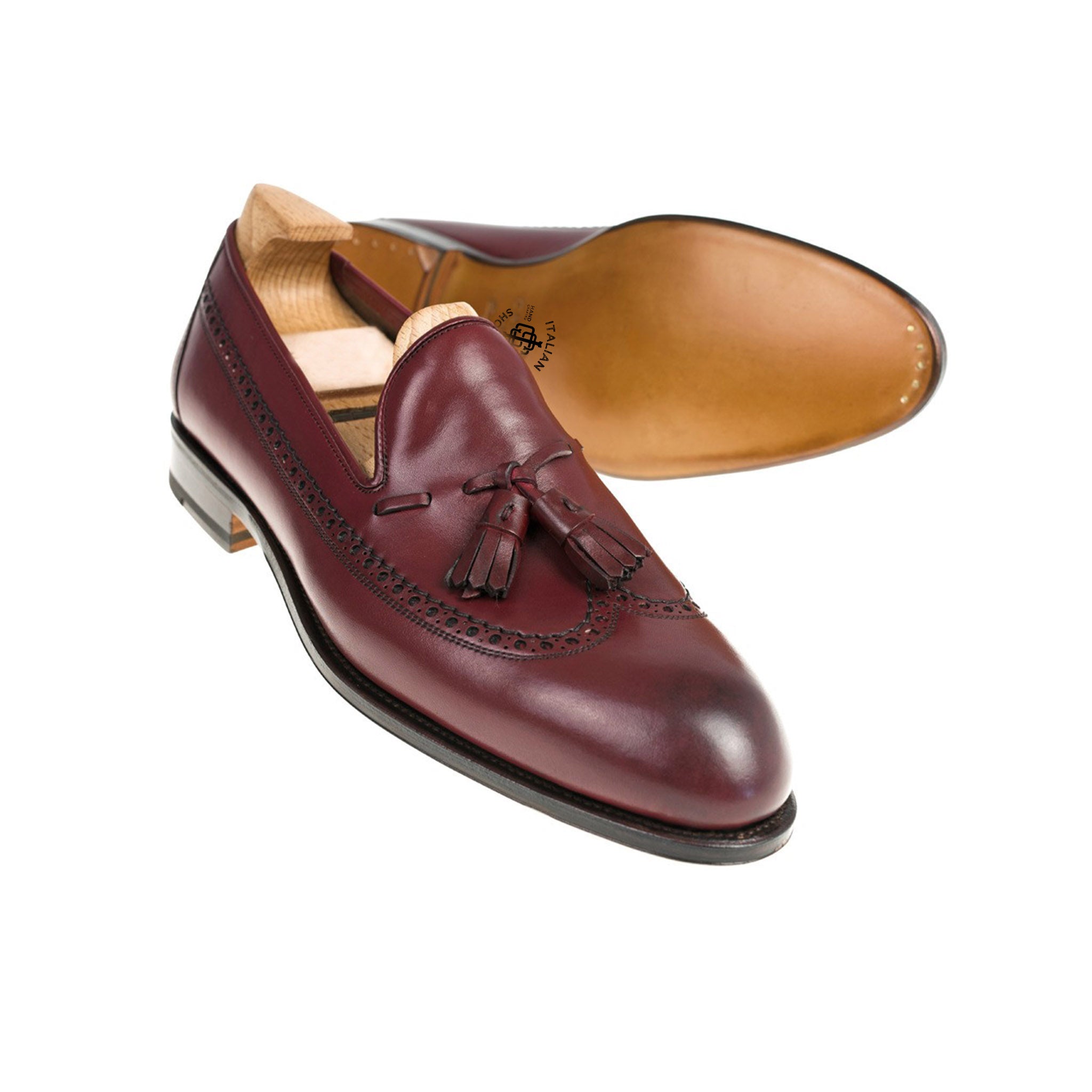 Burgundy Longwing Tassel Loafers