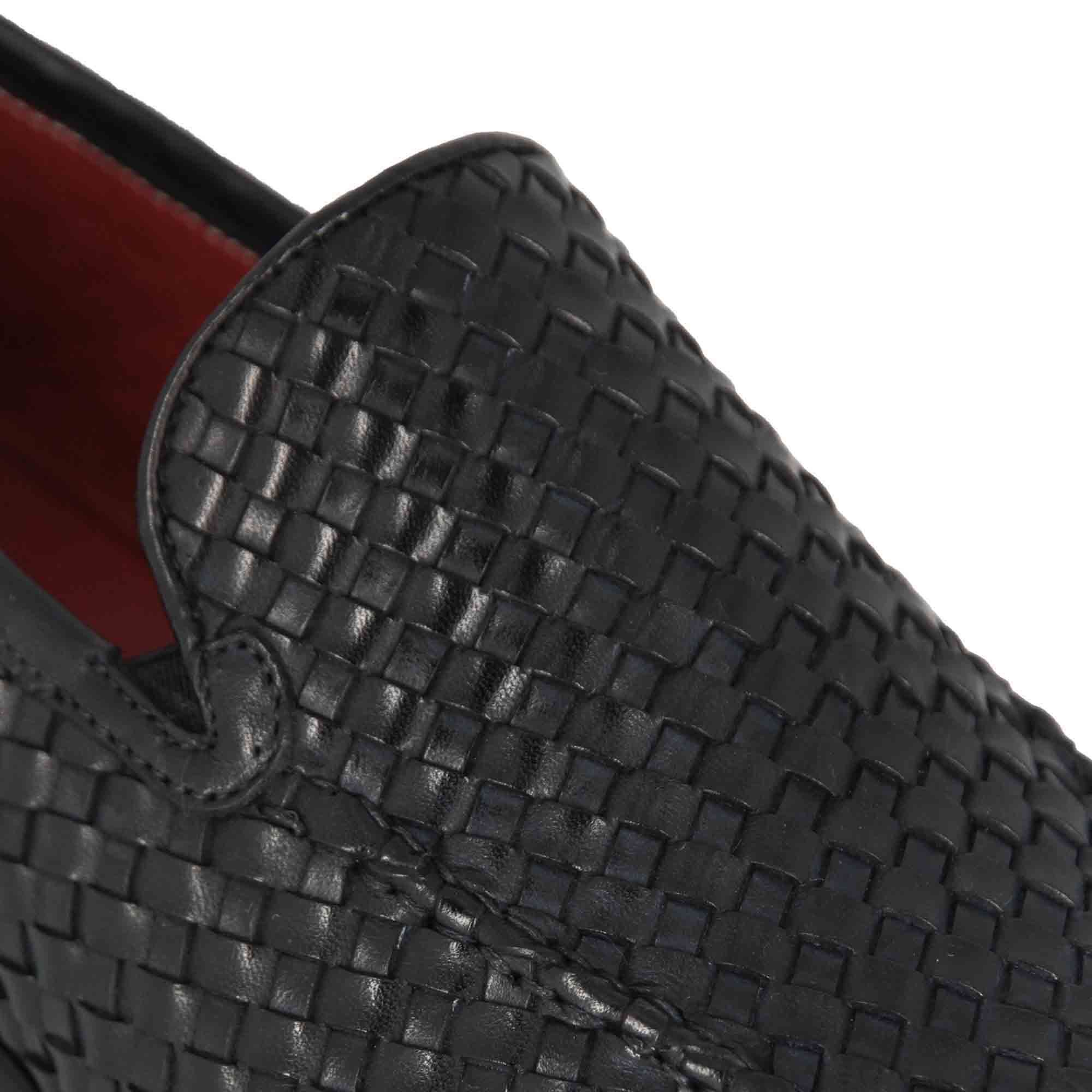 Black Woven Leather Loafer