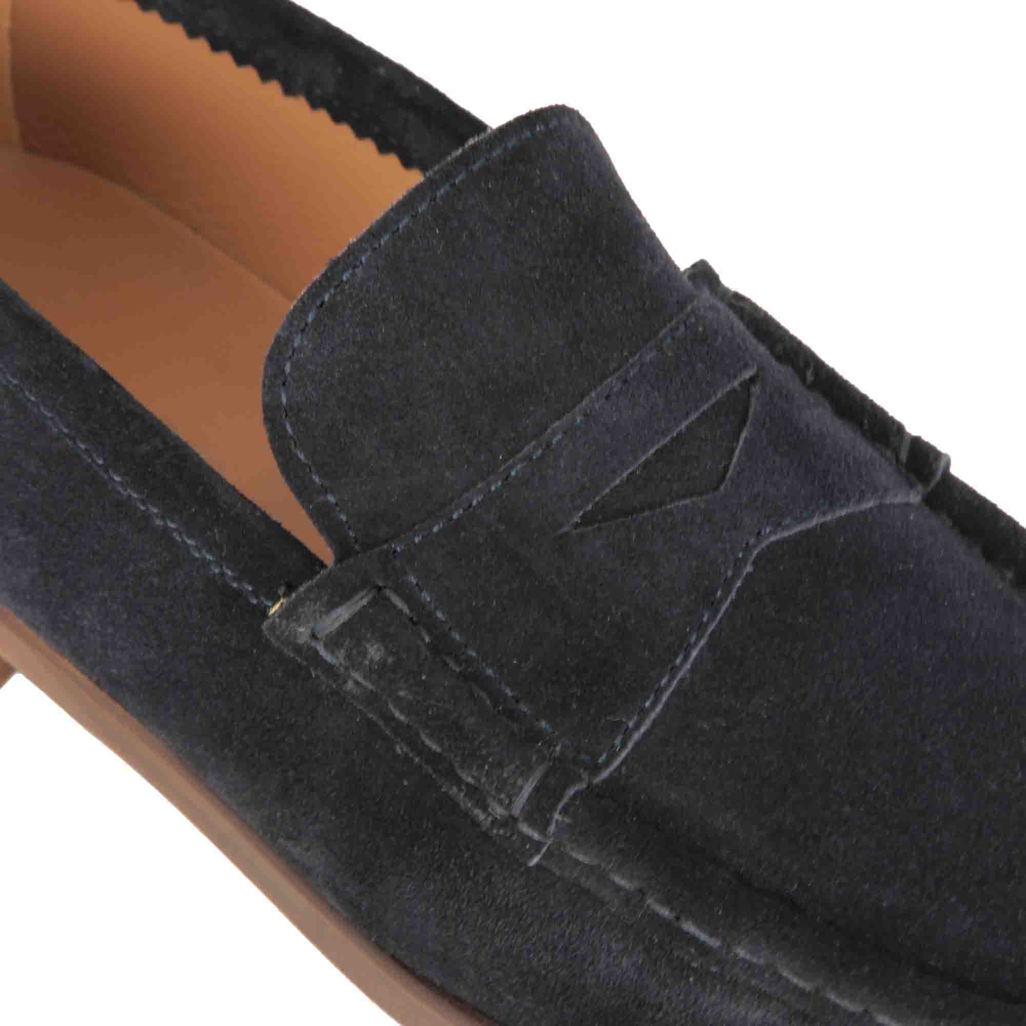 Navy suede leather loafer
