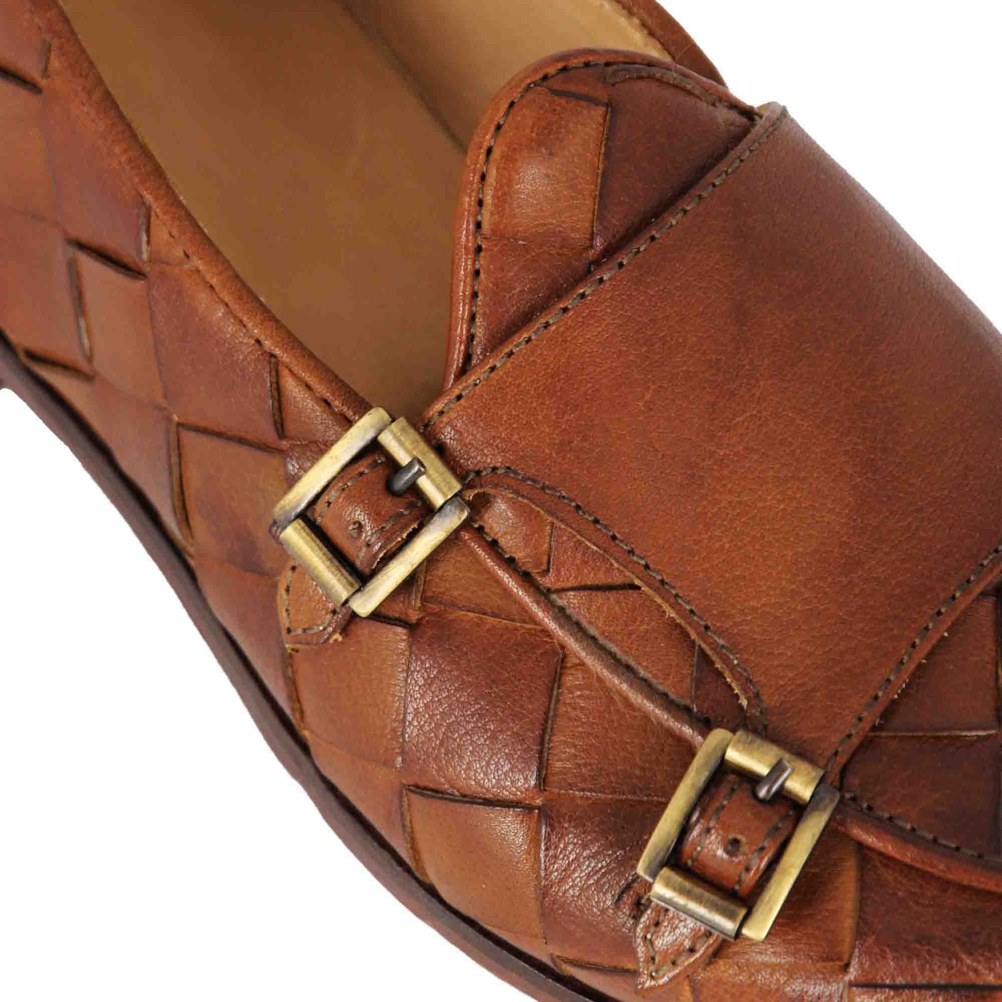 Brown woven leather moccasin