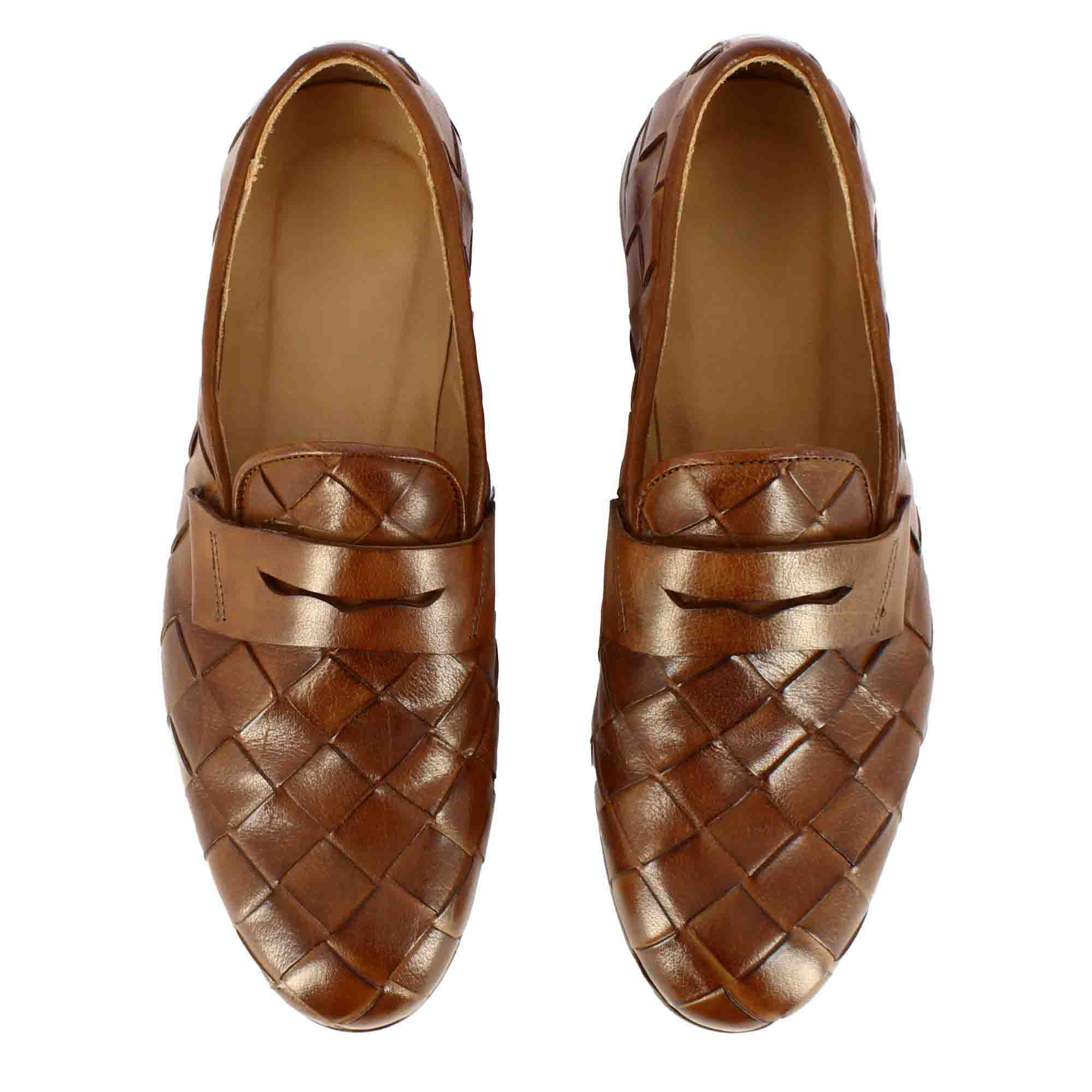 Vintage Brown Loafer in Woven Leather