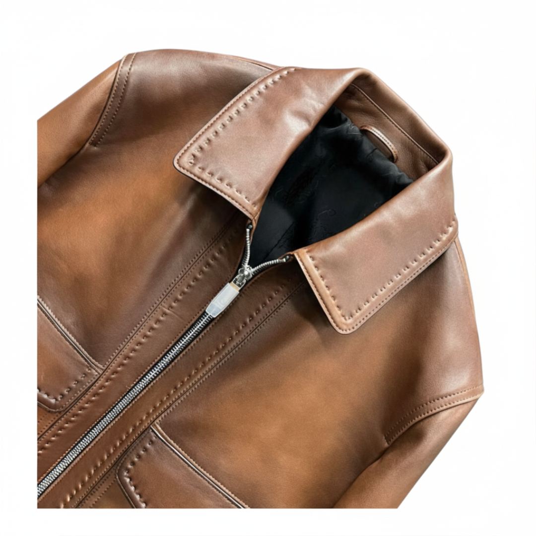 Cognac Leather Classic Field Jacket