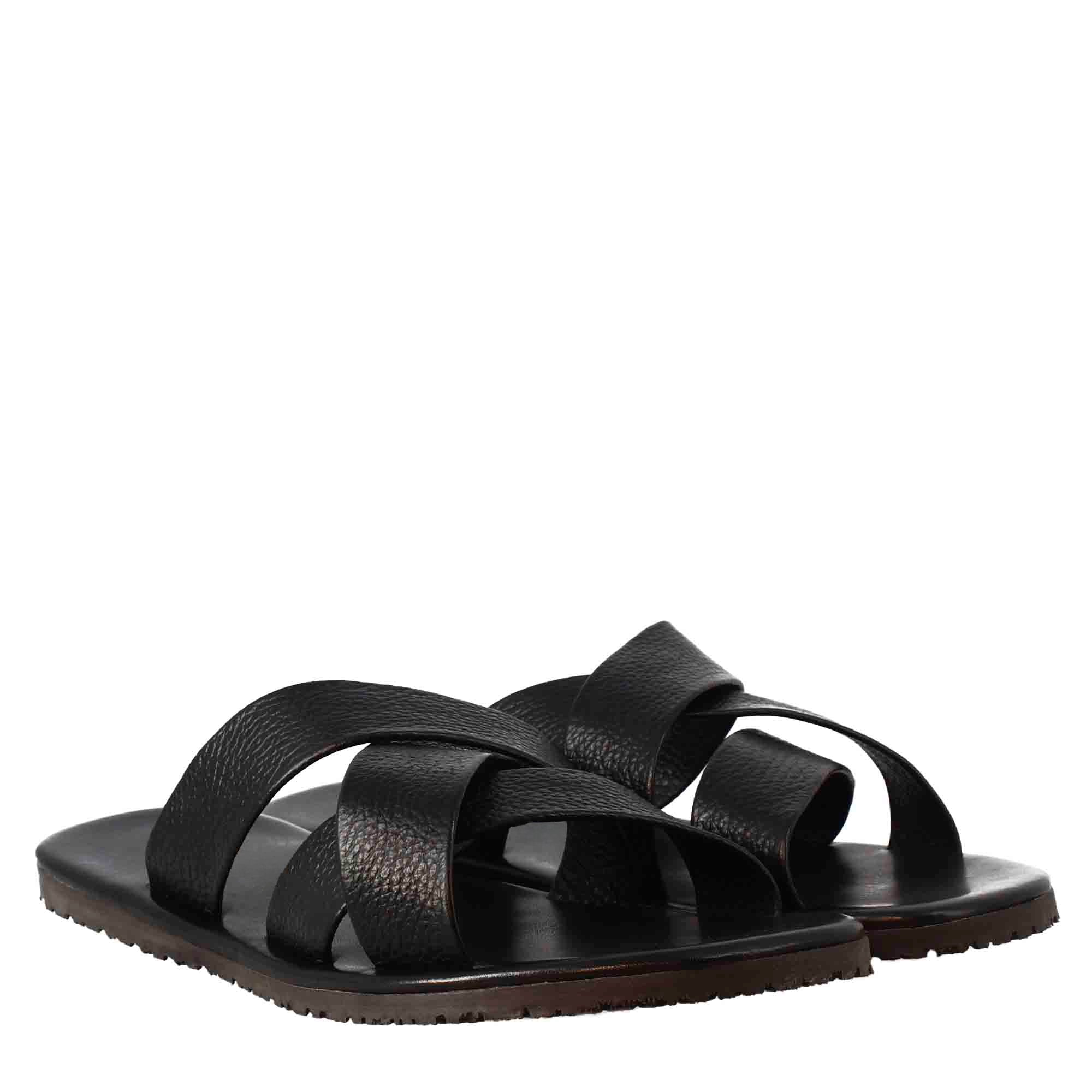 Crossed Bands Leather Slippers