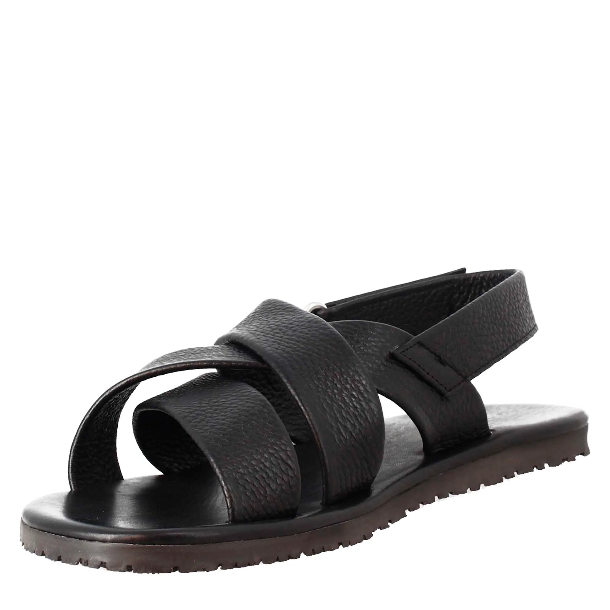 Men's Sandals in Black Leather with Velcro closure