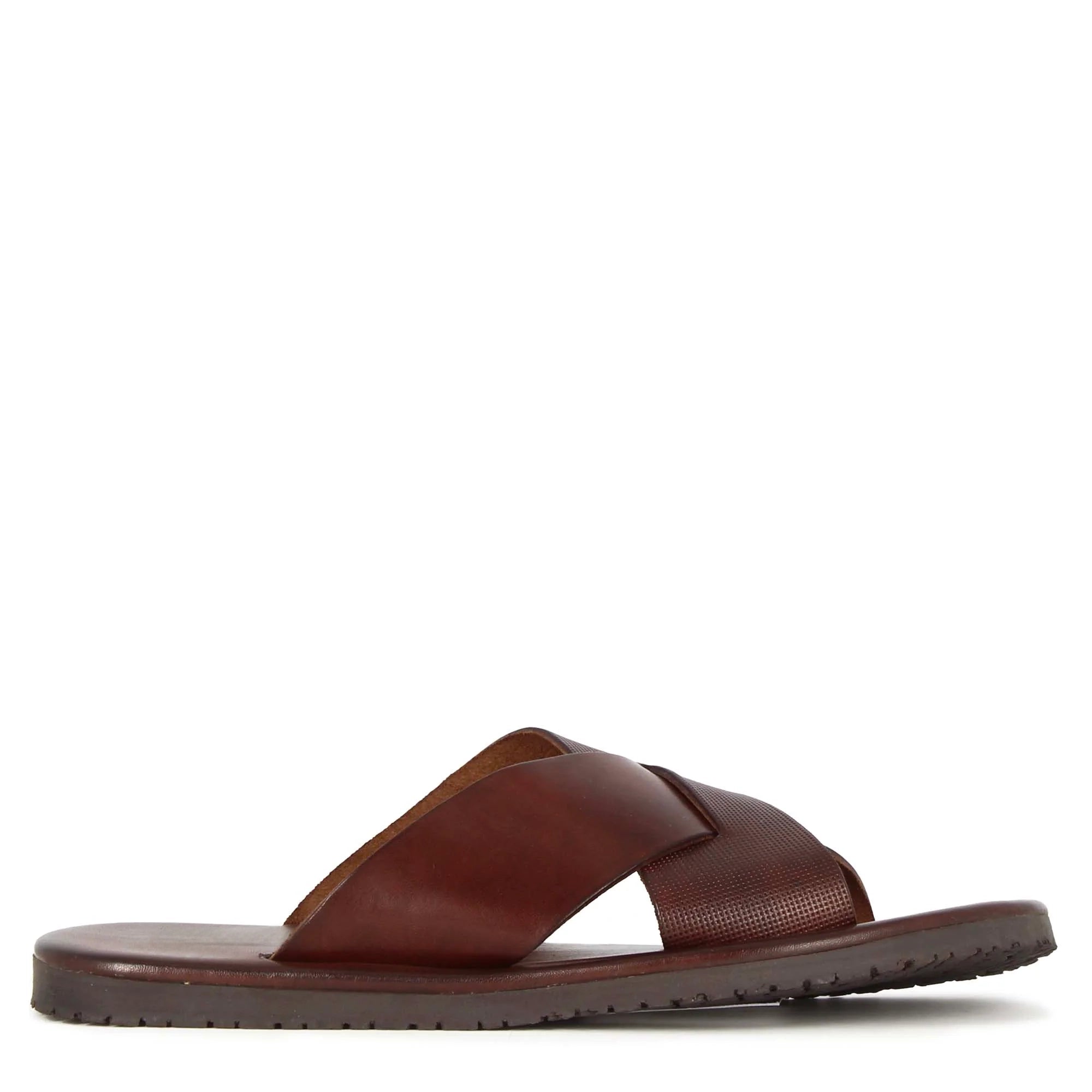 Brown Leather Men's Cross-Banded Slip on