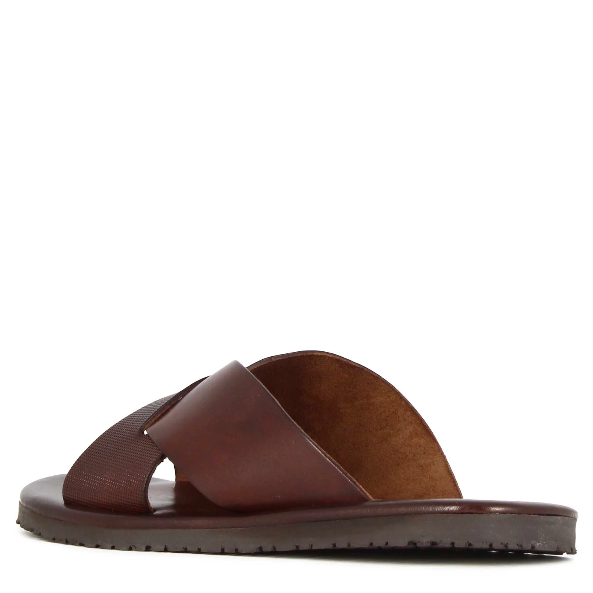 Brown Leather Men's Cross-Banded Slip on