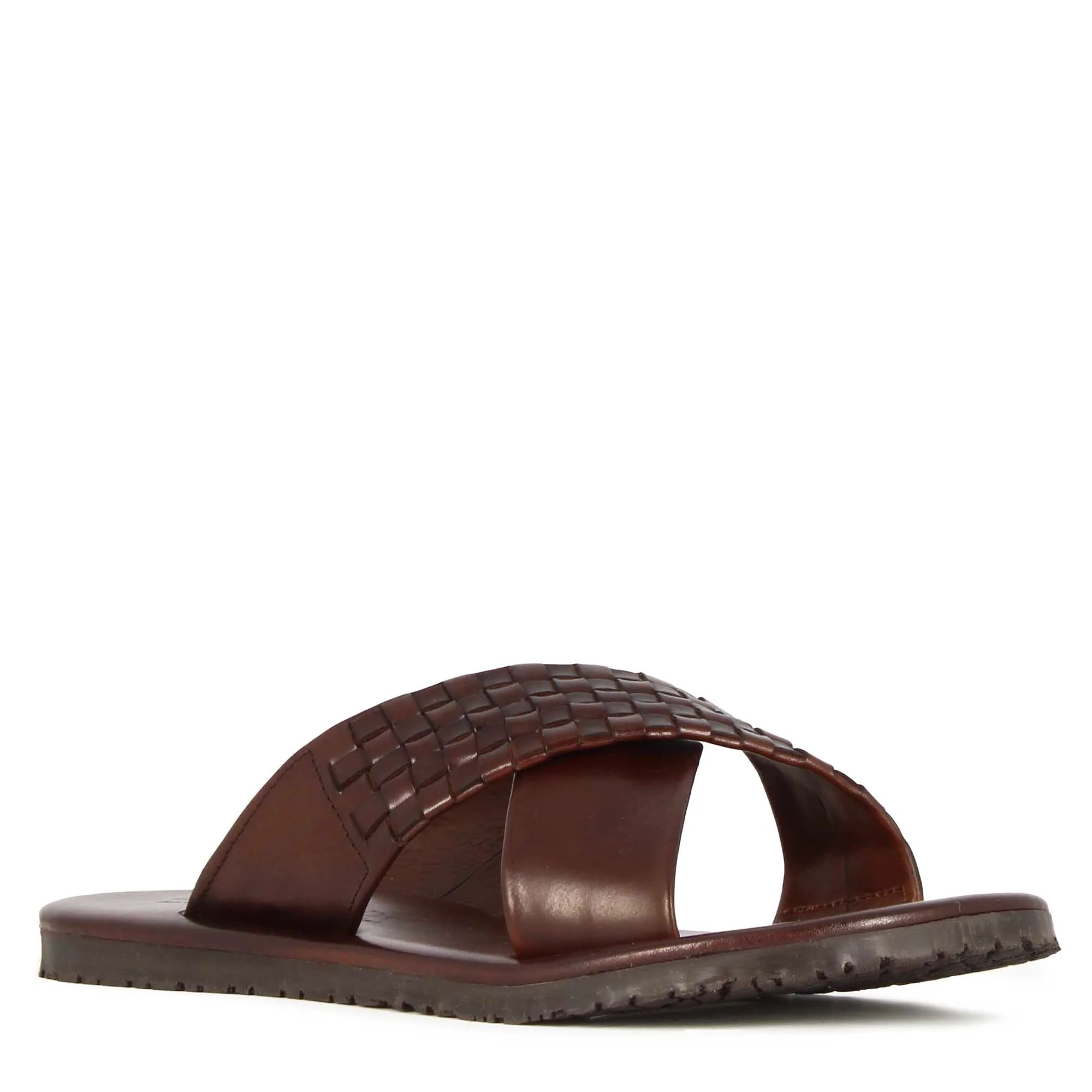 Handmade brown leather slip on