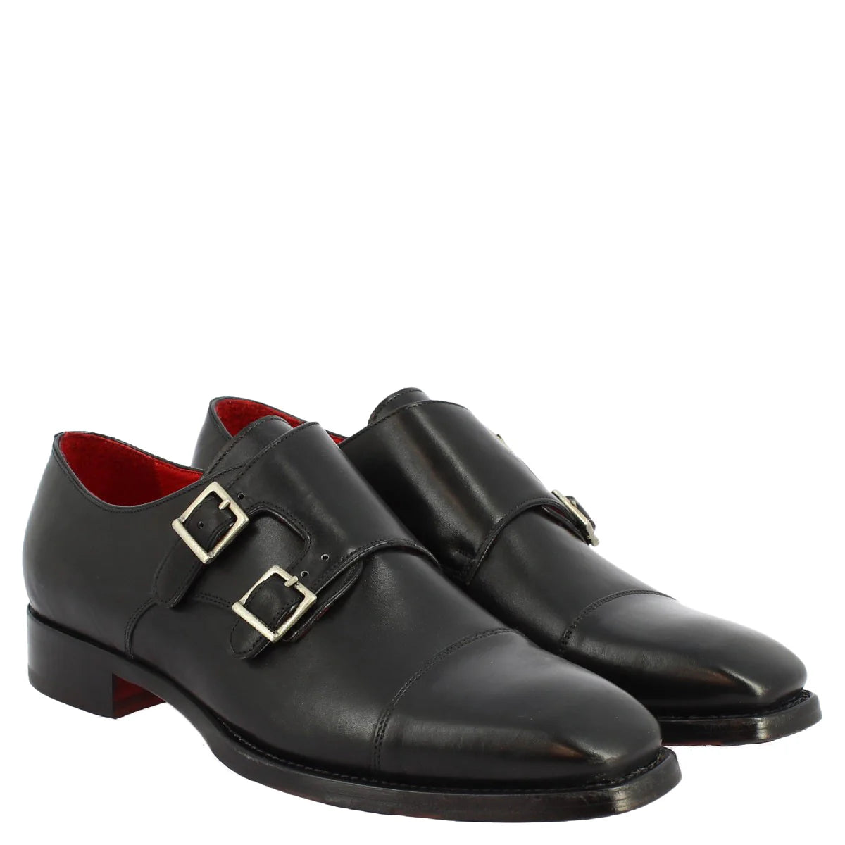 Black Calf Leather Double Buckle Dress Shoes