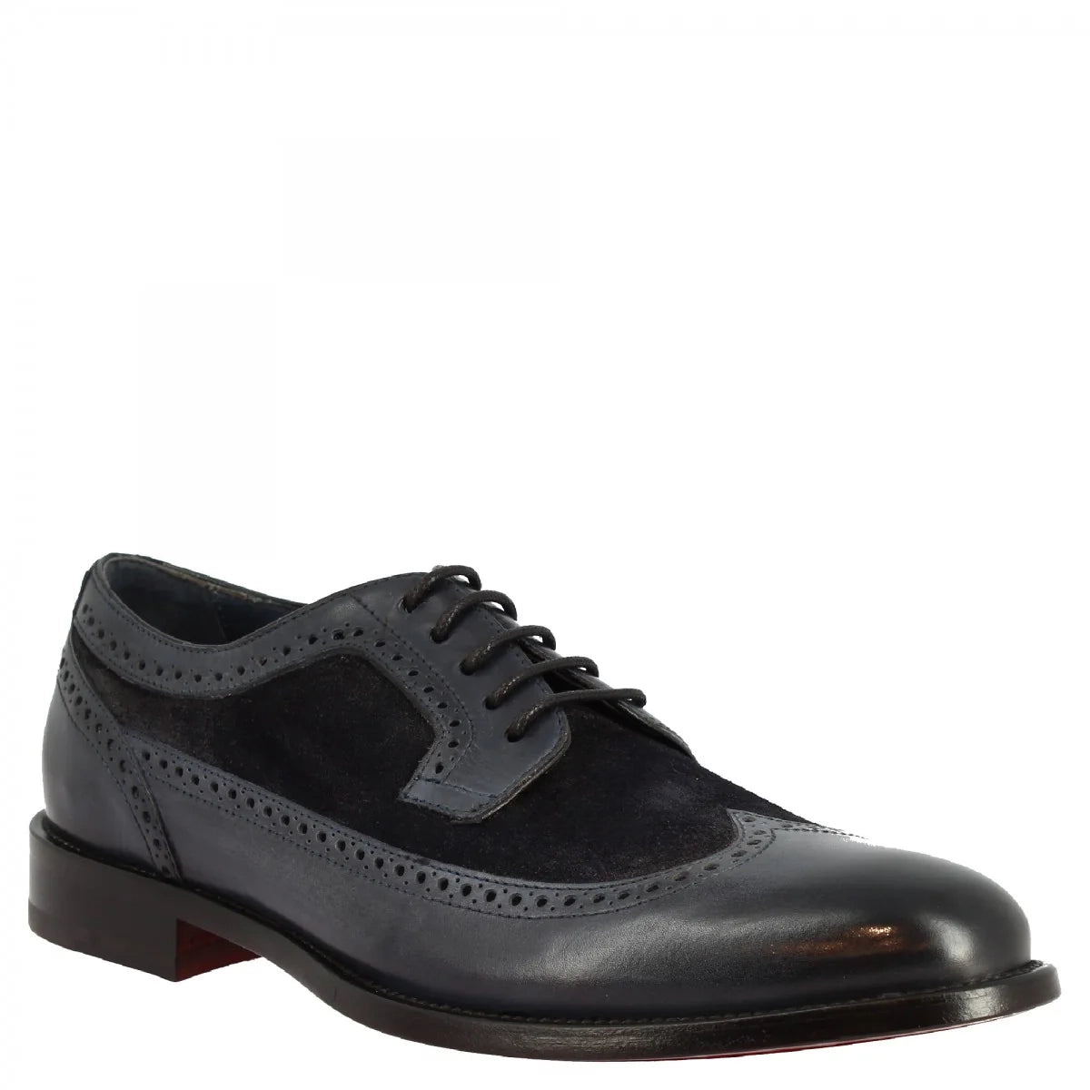 Blue calf and suede half brogues shoes
