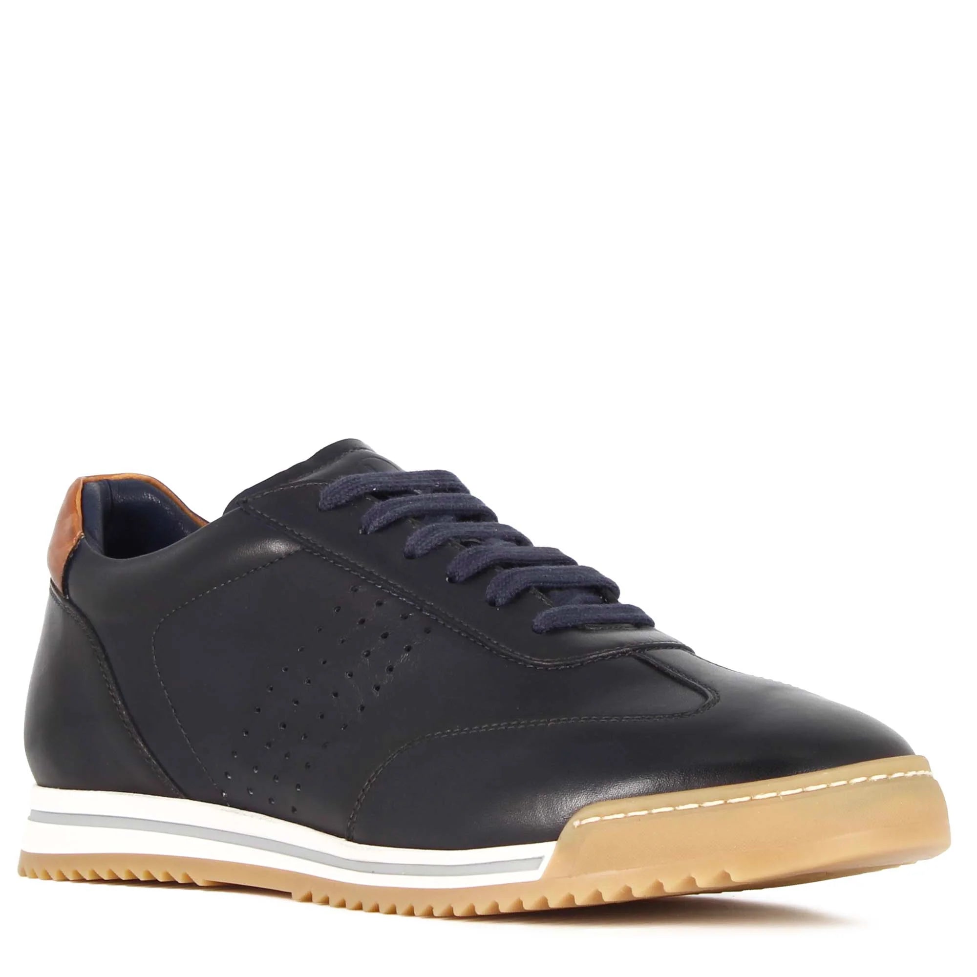 Men's Casual Sneaker In Blue Leather