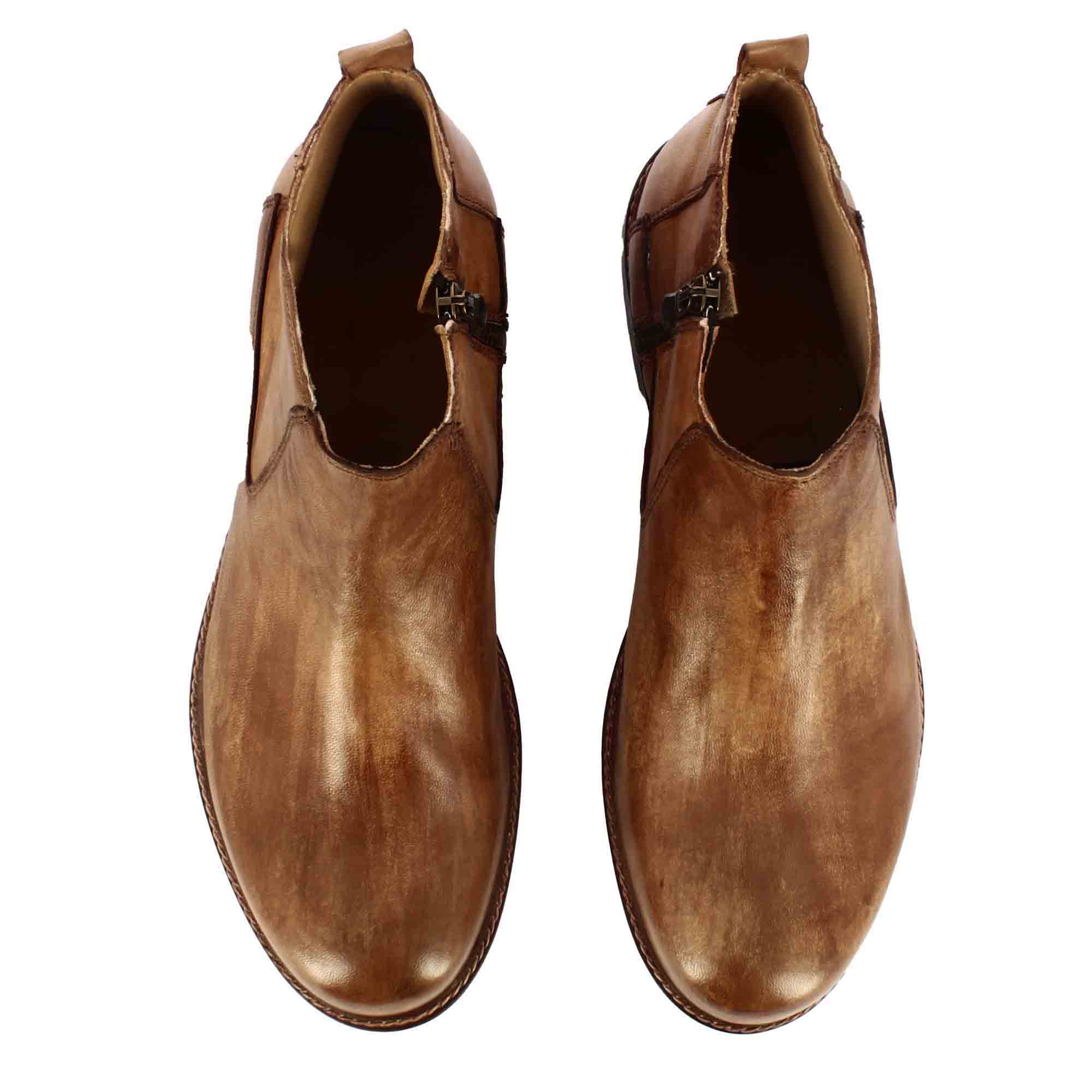 Handmade Light Brown Leather Ankle Boots