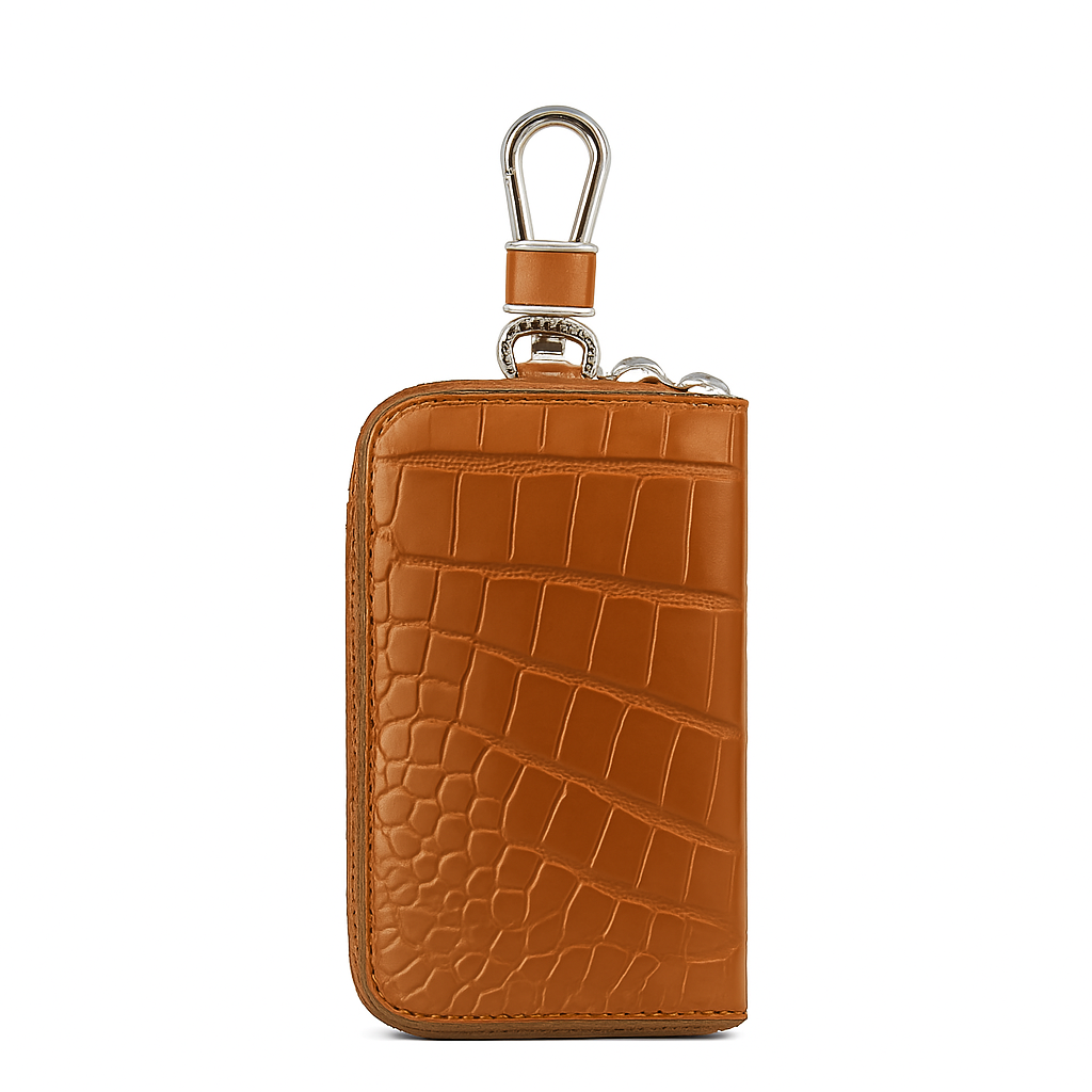 Croco Tan Mini Zipper Key Case Wallet