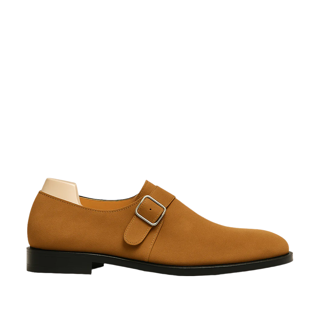 Men's Tan Handcrafted Suede Single-Strap Monk Shoe