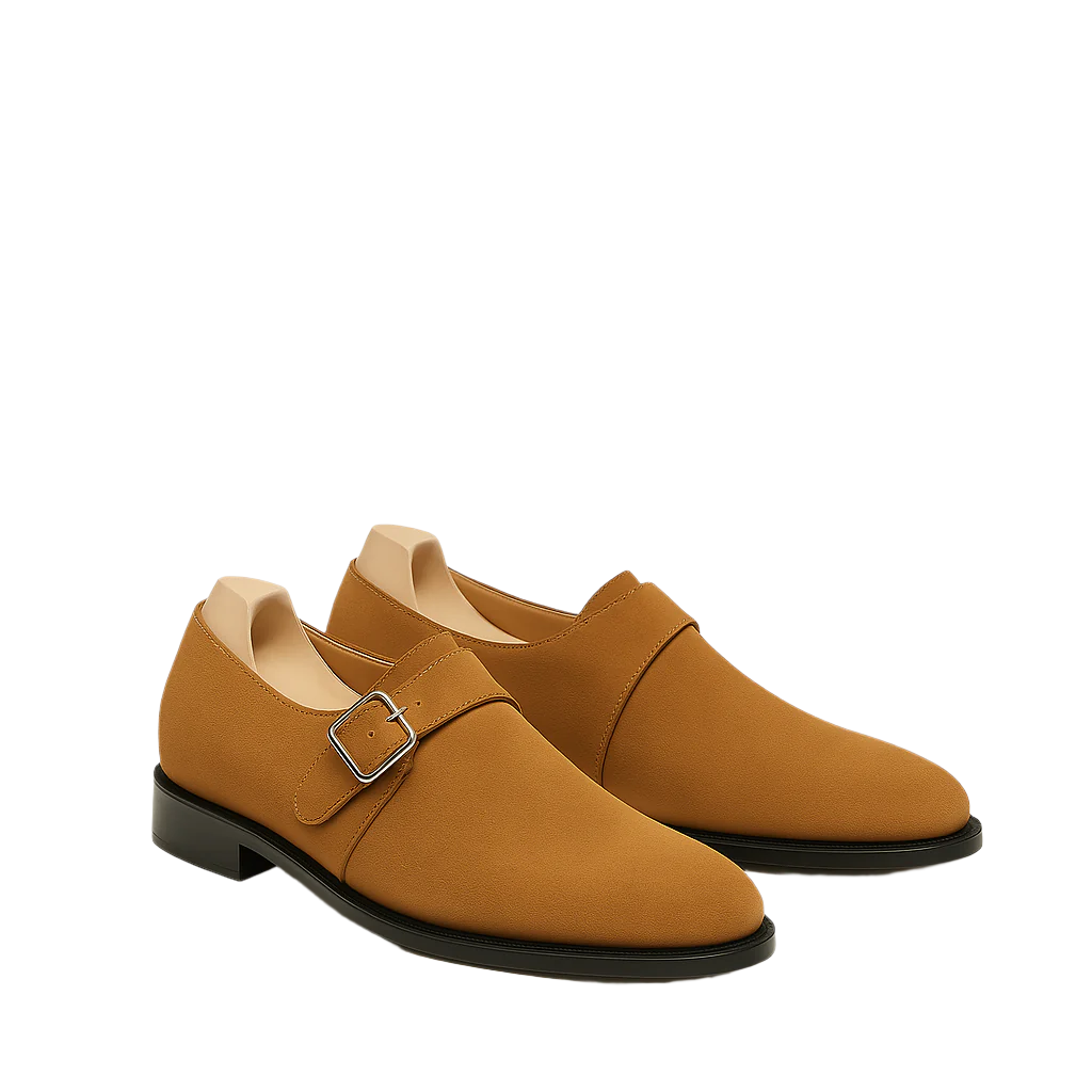 Men's Tan Handcrafted Suede Single-Strap Monk Shoe