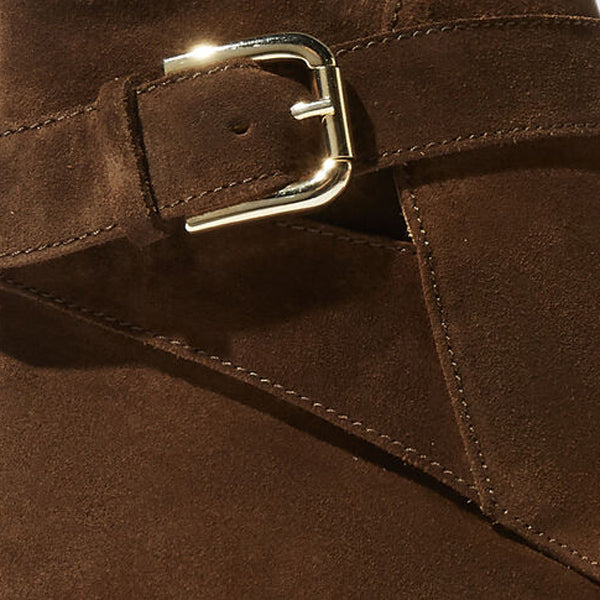 Classy Suede Brown Italian Leather Around Buckle Strap Boots