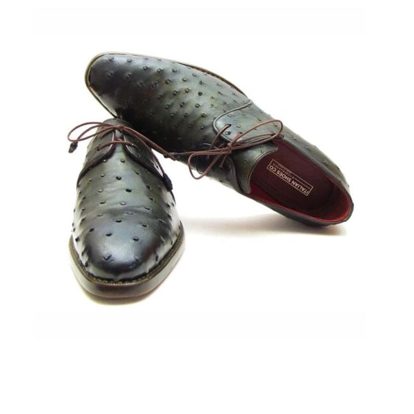 Derby Blucher Genuine Deep Green Leather Lace up Shoes