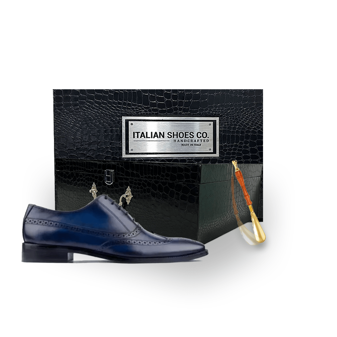 Wingtip Derby Navy Italian Luxury Men Shoes