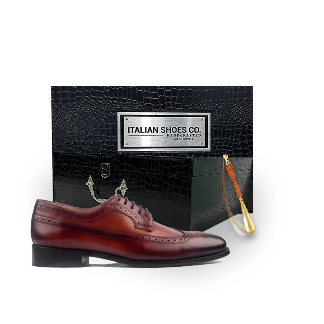 Wingtip Derby Red Italian Leather Men Shoes