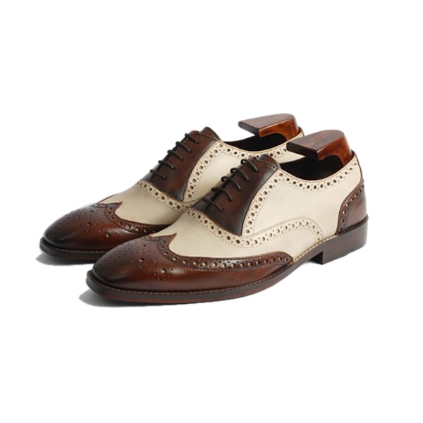 Wingtip Oxford Brogue Handmade Shoes with Two Tone Leather