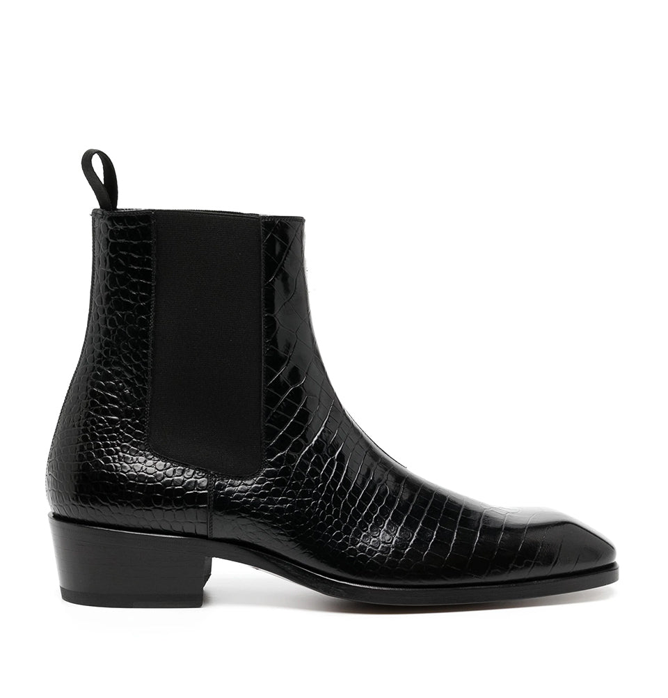 croco black  leather boots