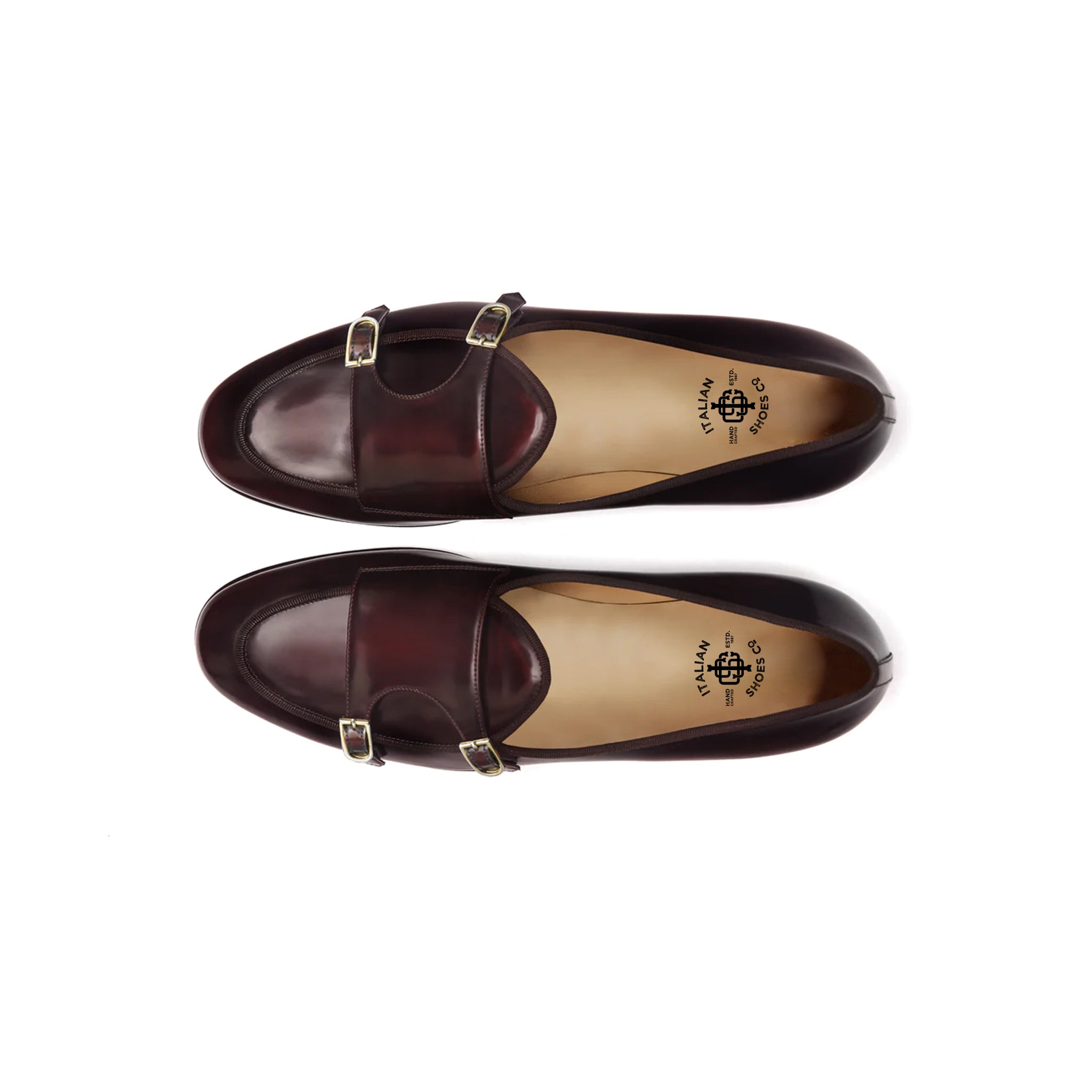 Wine Double Monk Strap Shoes