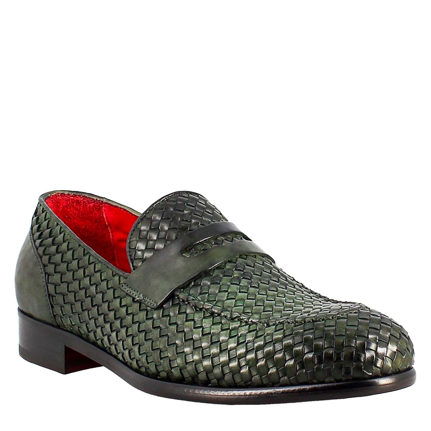 Woven Green Moccasin Leather Shoe