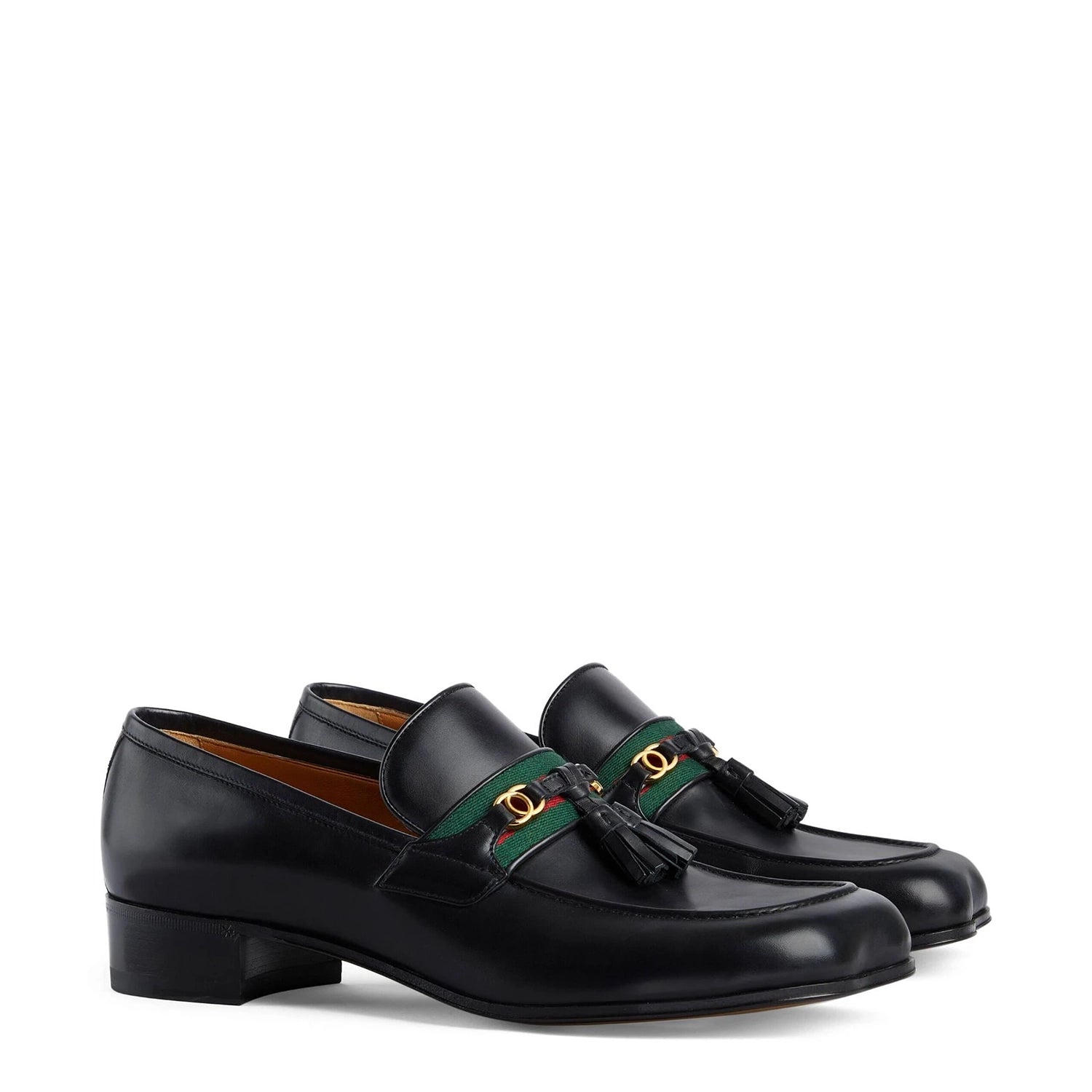 Black Leather Web Detailed Loafers