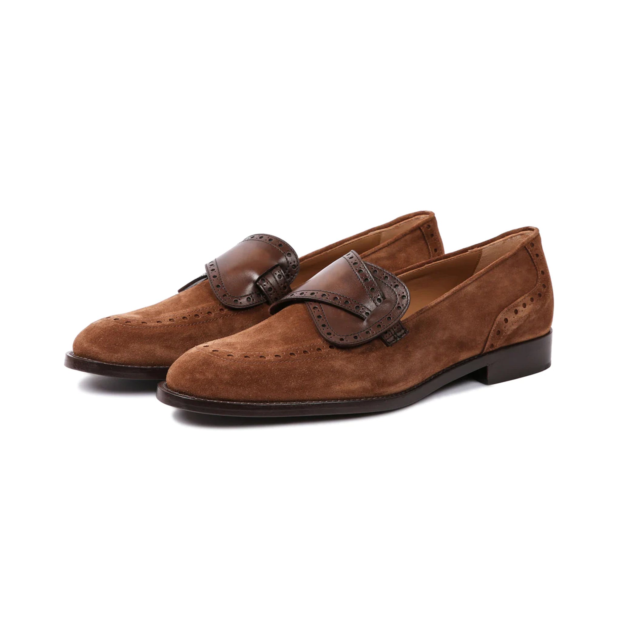 Camel Suede Monk Strap Shoes