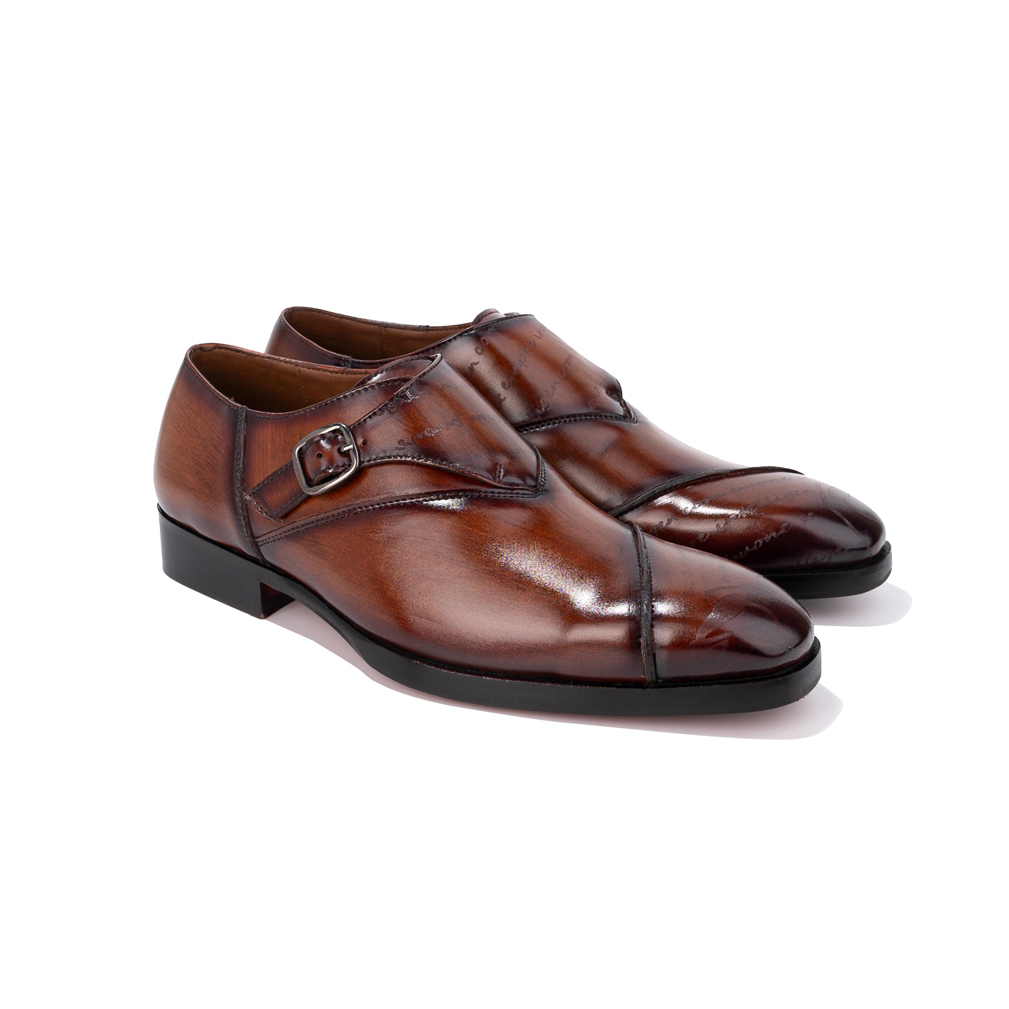 Dark Tan Single Monkstraps Genuine Leather Men's Shoes