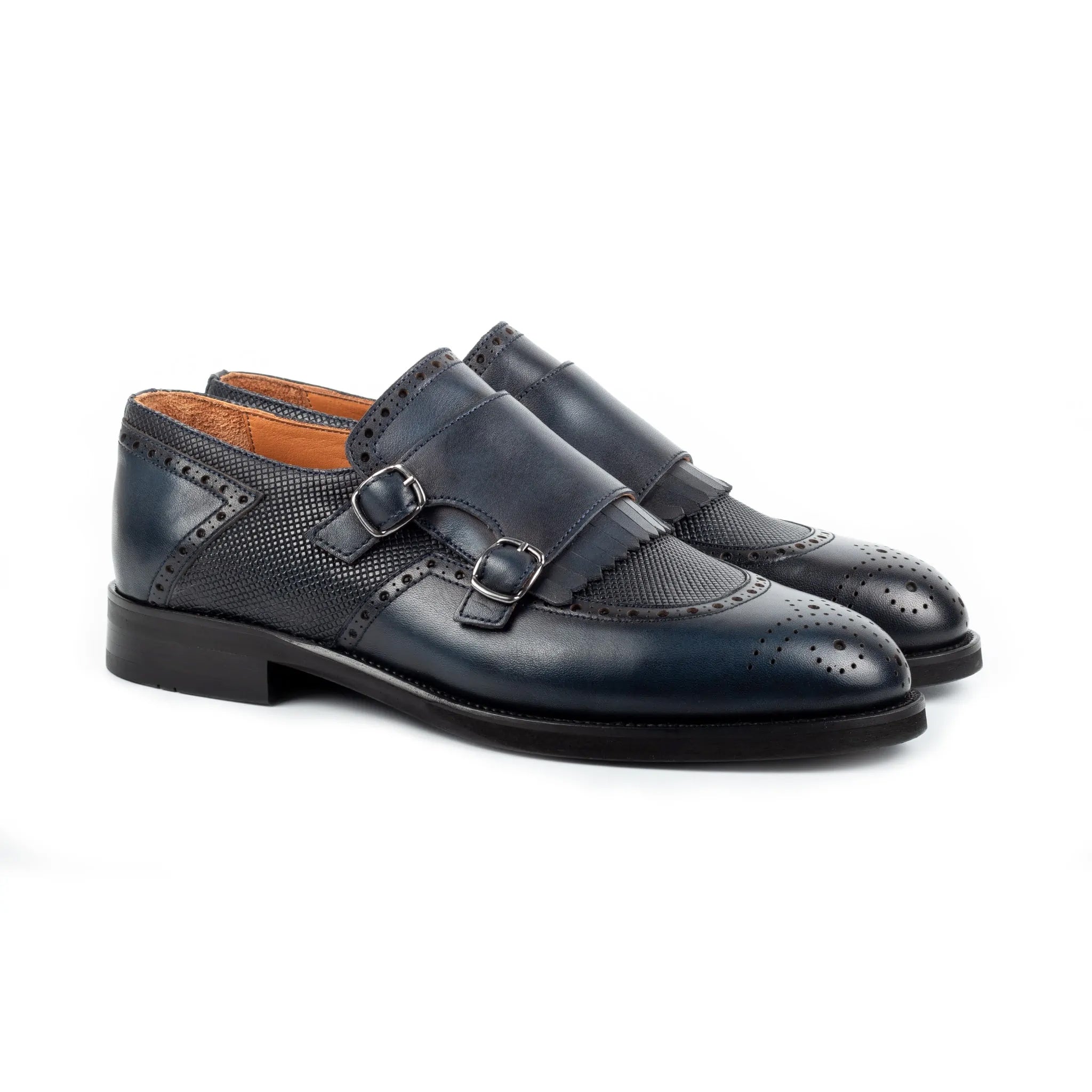 Navy Double Monk Strap Men's Shoes