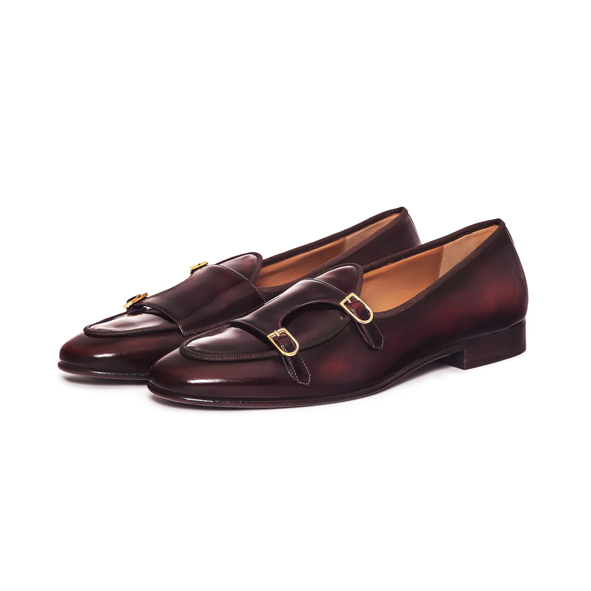 Wine Double Monk Strap Shoes