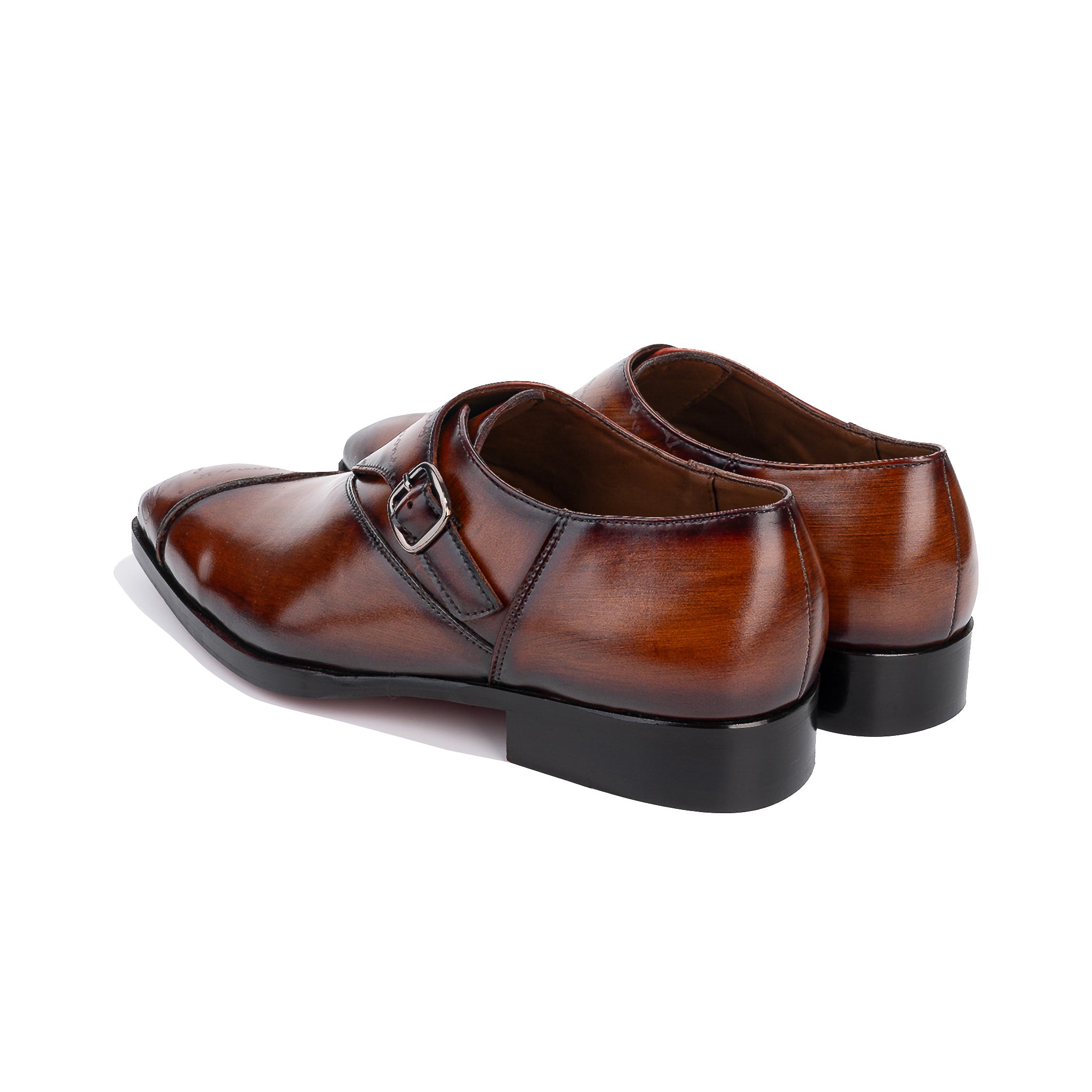 Dark Tan Single Monkstraps Genuine Leather Men's Shoes