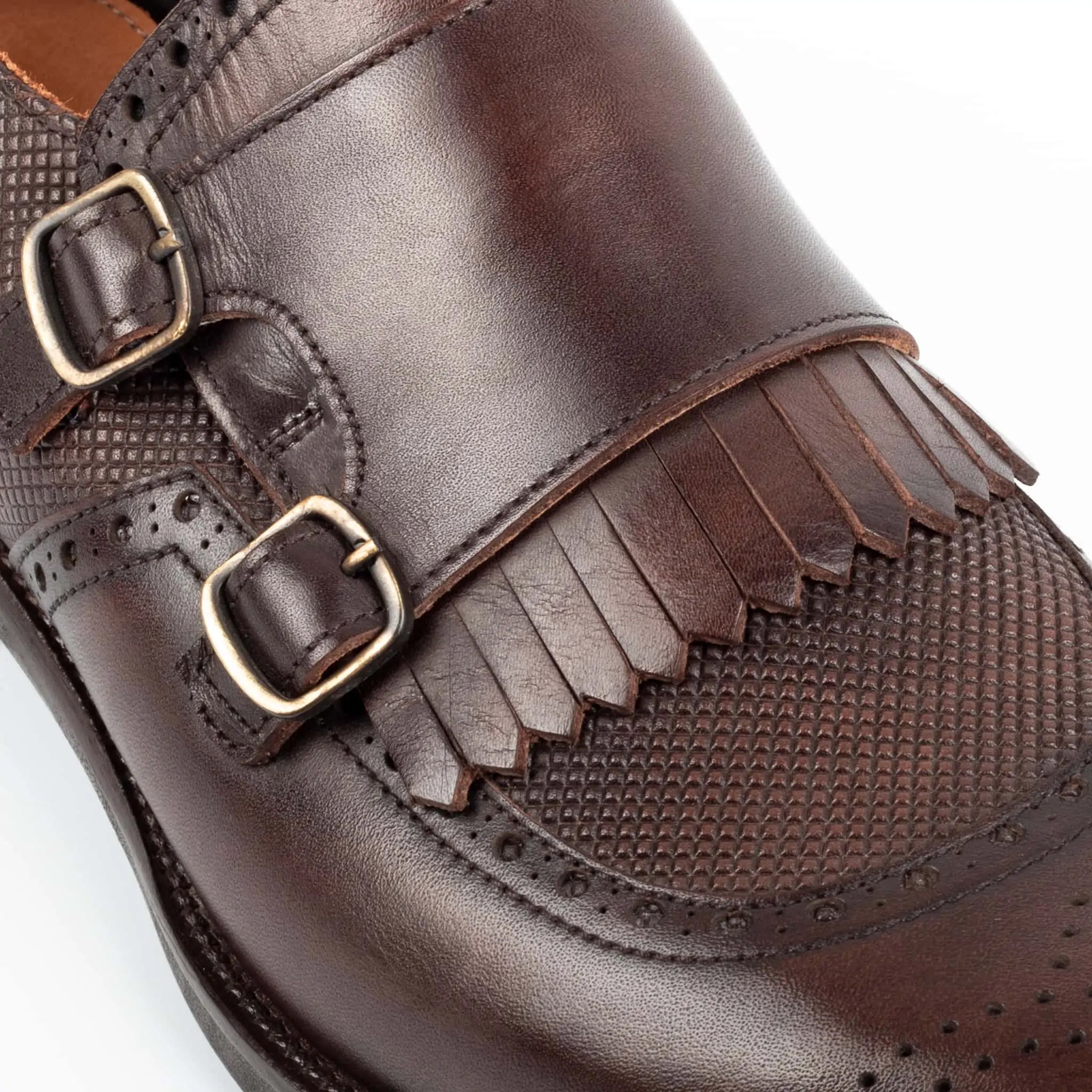 Leather Double Monk Strap Men's Shoes