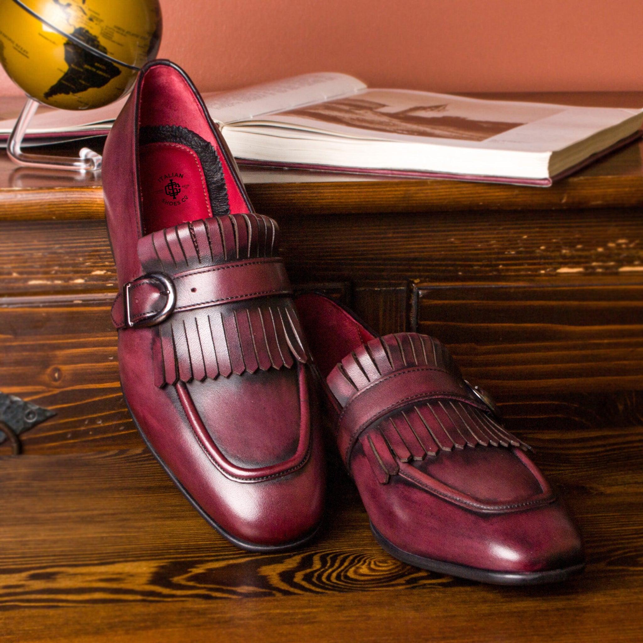 Wine Single Monk Strap Shoes