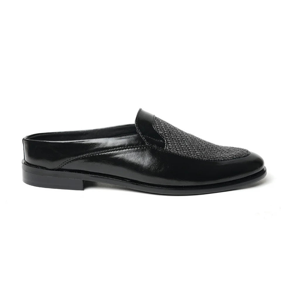 Half Mule Shoes - Black/Grey Leather