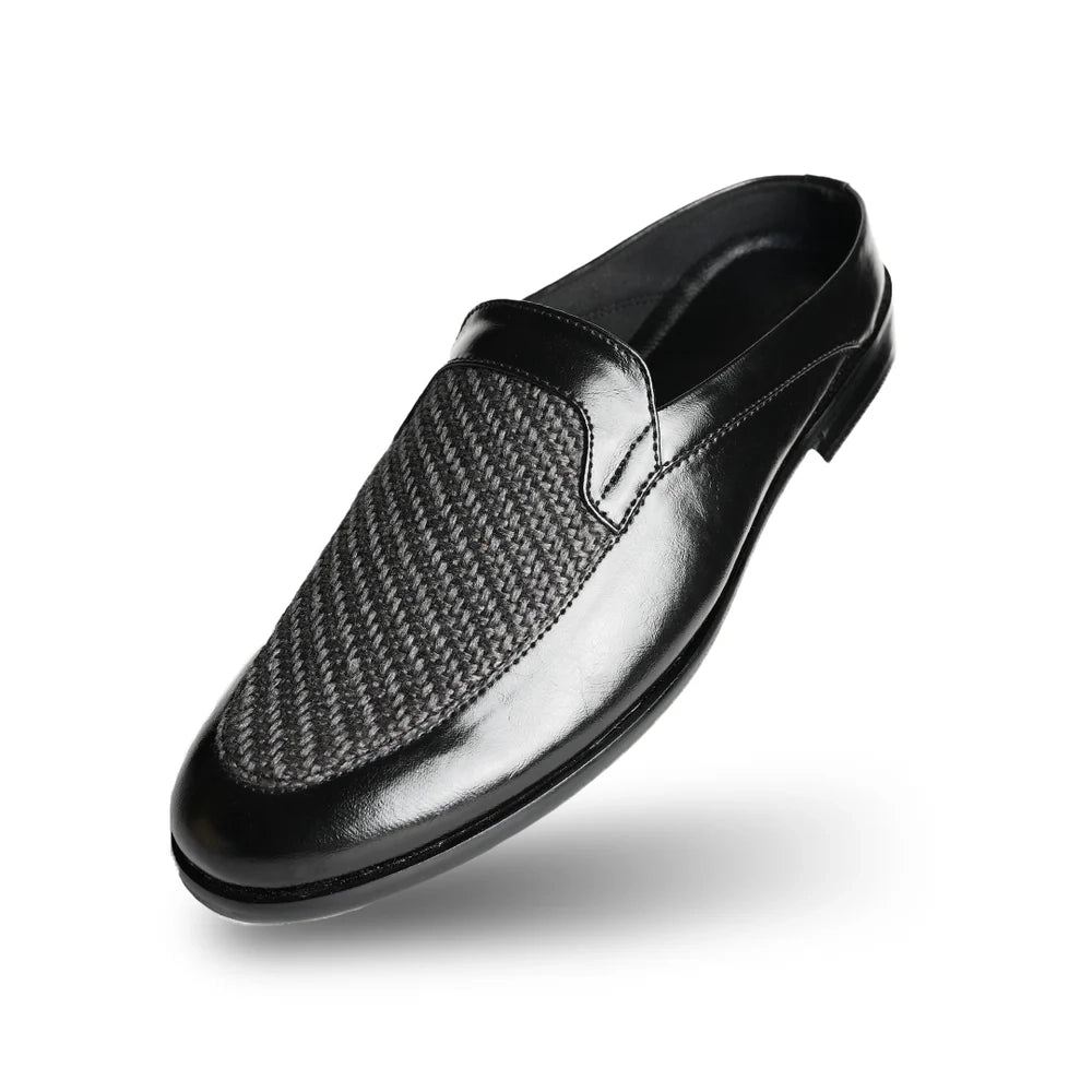 Half Mule Shoes - Black/Grey Leather