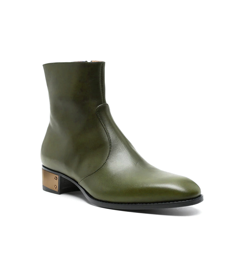 Ludhovic Olive Leather Ankle Boots