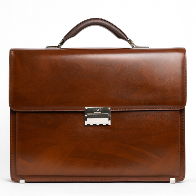 Italian Plain Leather Brown Lock Closure Briefcase Edition