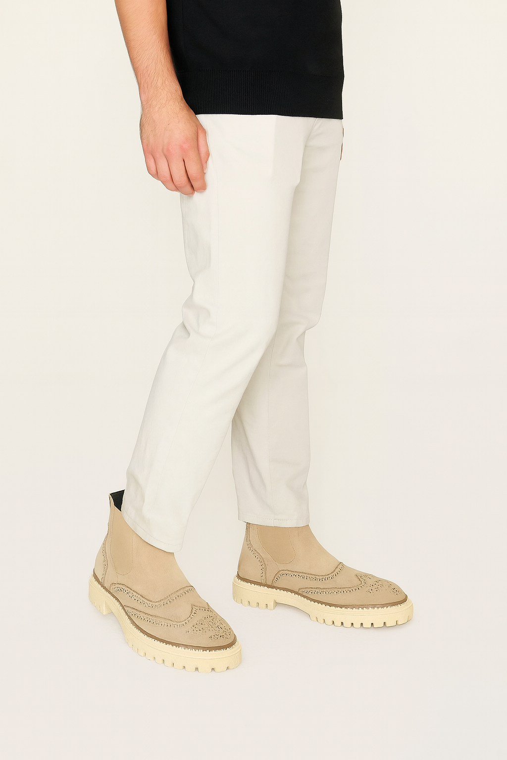 Italian Suede Leather Beige Chelsea Ankle Boot