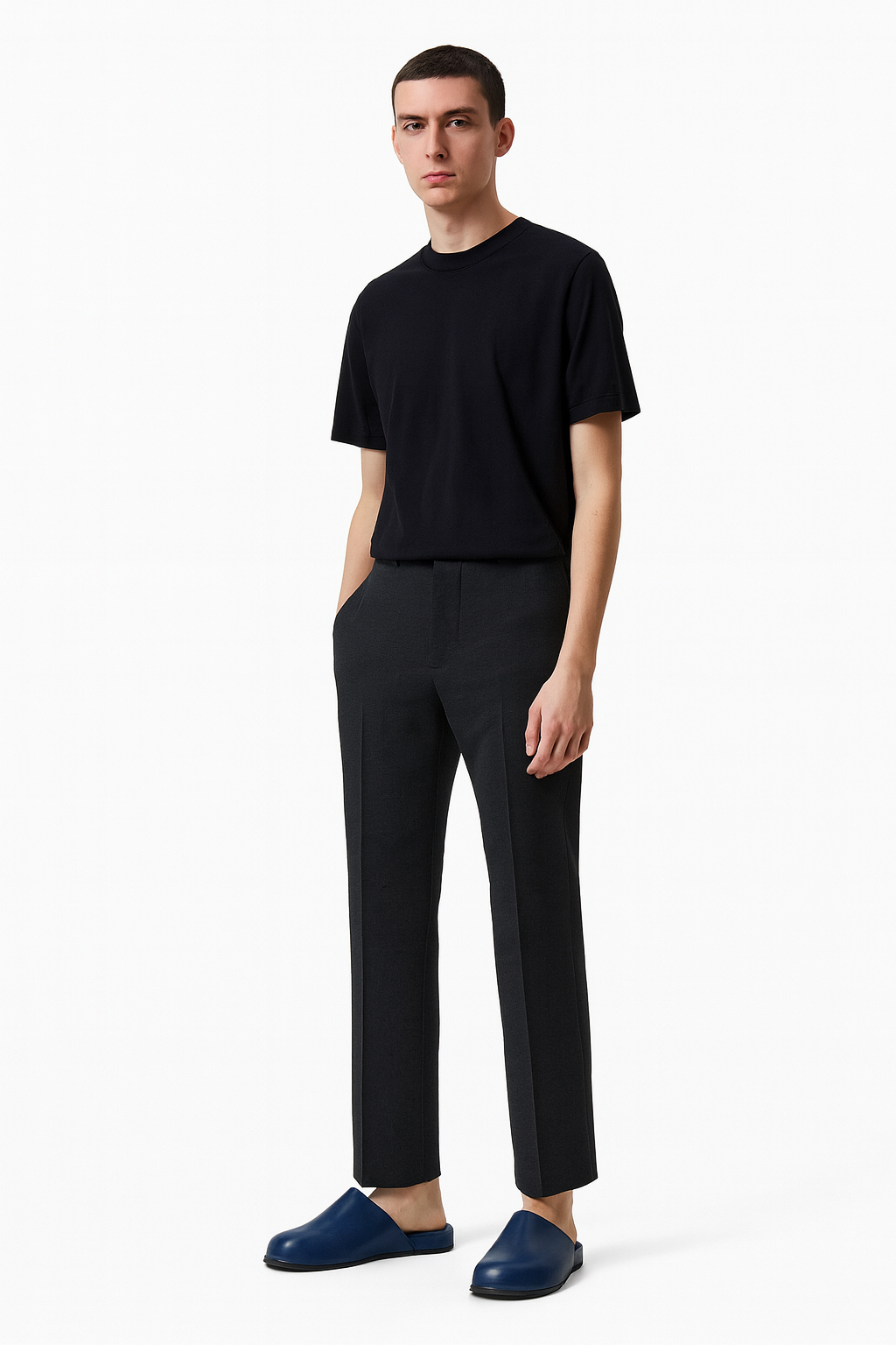 Black Leather Men Mule