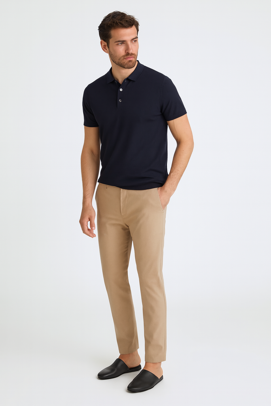 Men Striped Slip-On Leather Slippers