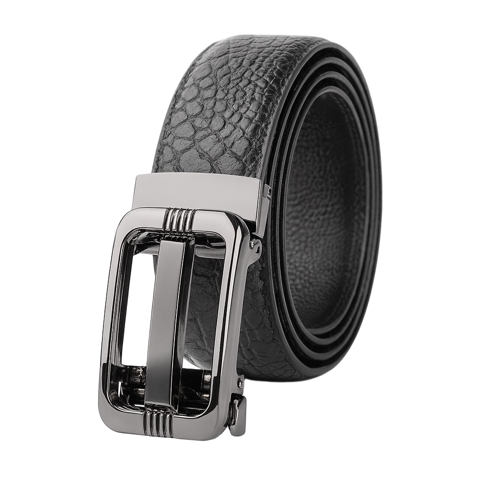 Croco Textured Leather Black Strap Belt with Silver BuckleUp Edition