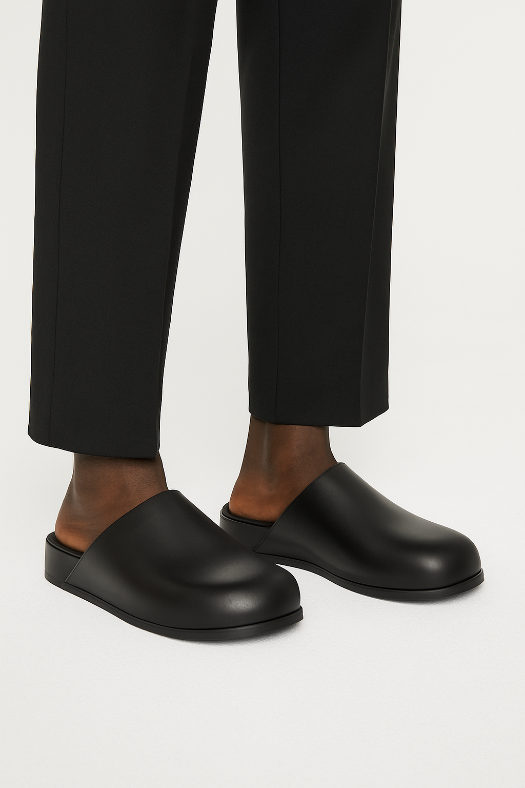 Black Leather Men Mule