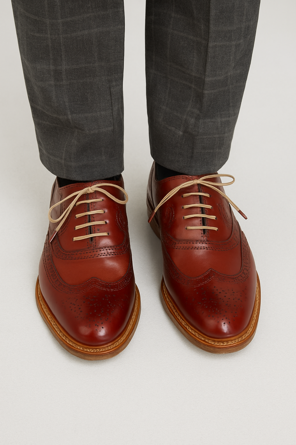Wingtip Oxford Leather Lace Up Shoes