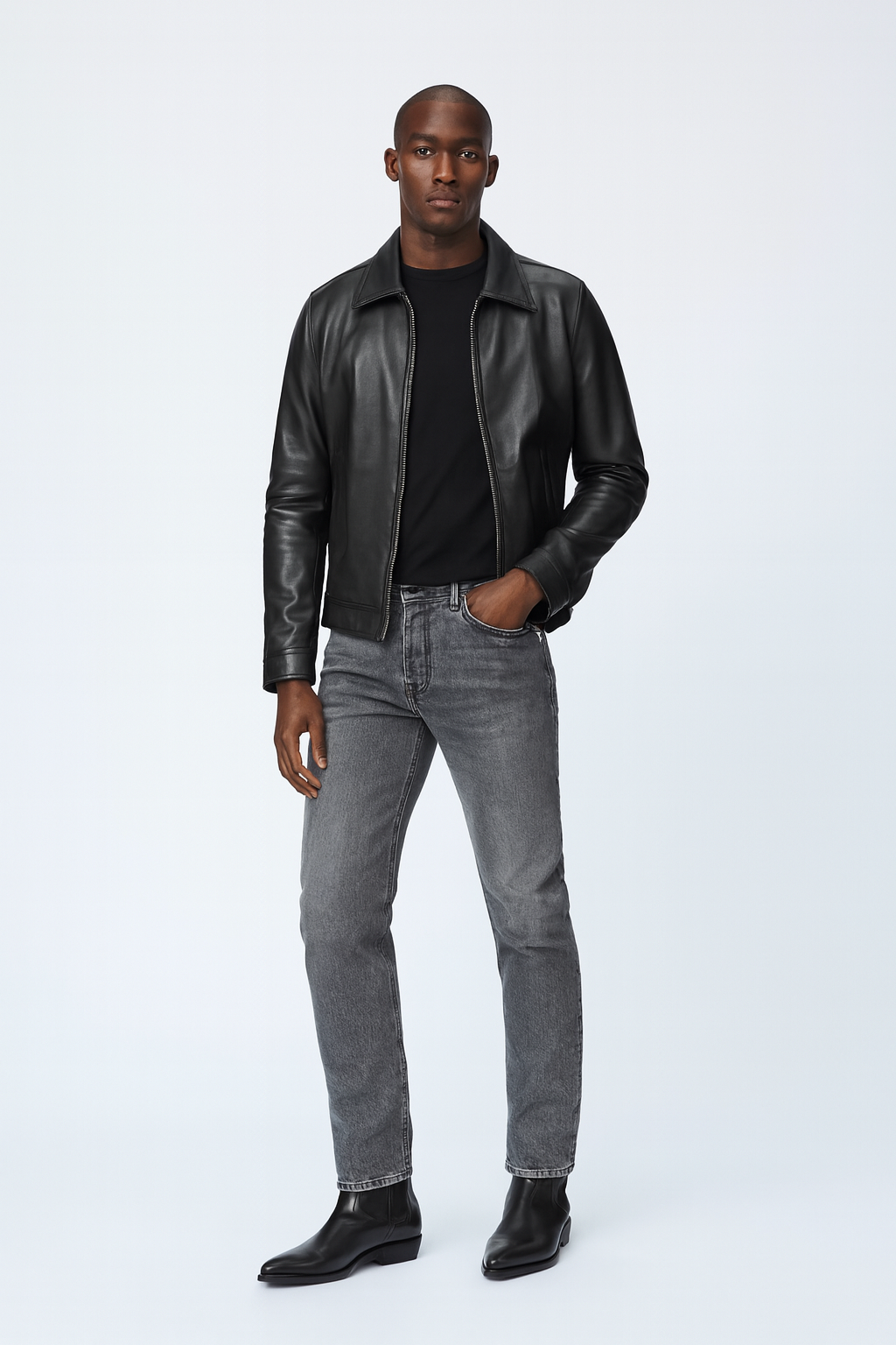 Side Zip Western Boot - Black Hand-Dyed Leather