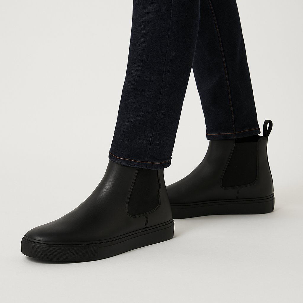 Classic Chelsea Round Toe Black Leather Ankle Boots