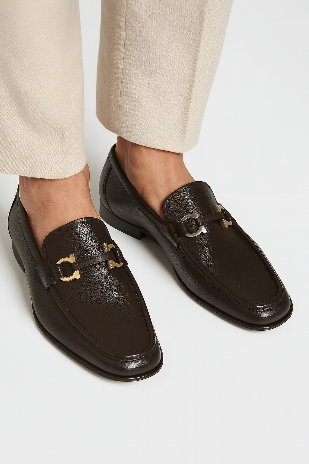 Classic Leather Horsebit-Buckled Dark Brown Loafer for Men