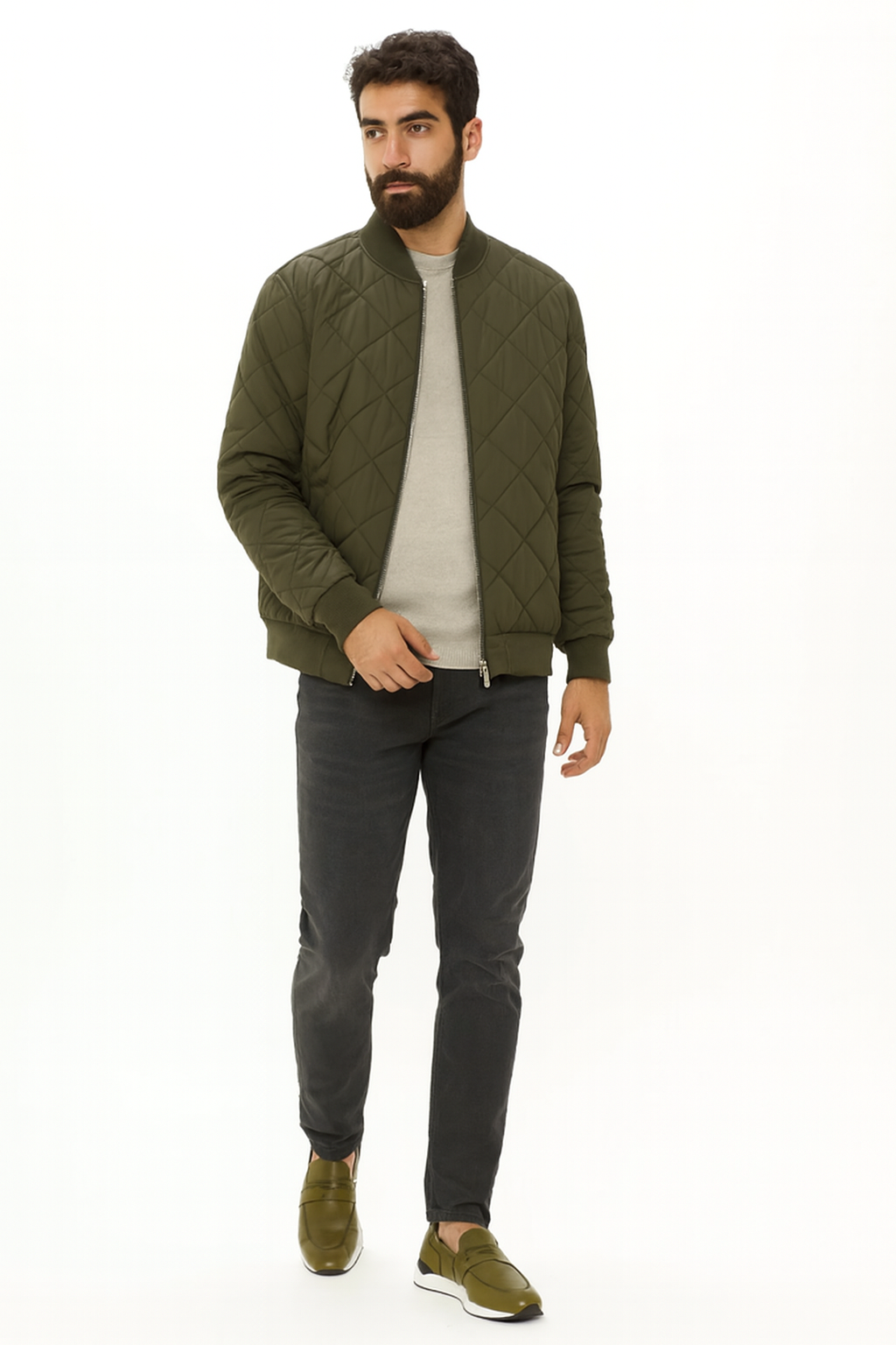 Olive Green Leather Men's Sneakers